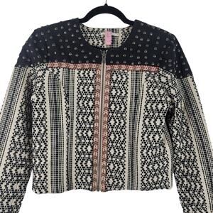 TulaRosa Aztec Studded Embroidered Front Zip Business Women's Jacket M